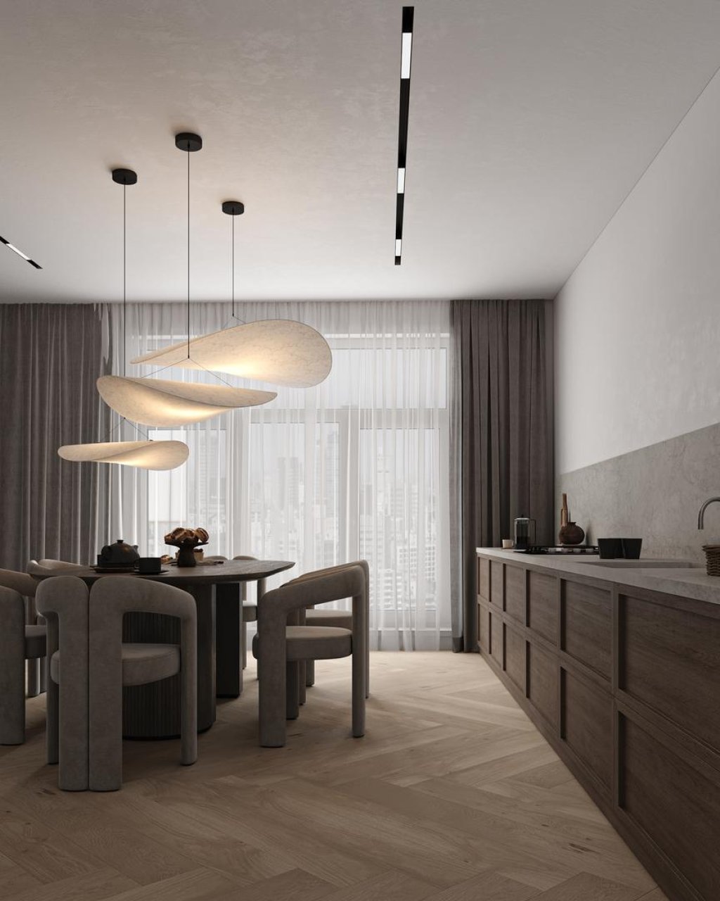 Woonkamer met visgraatvloer